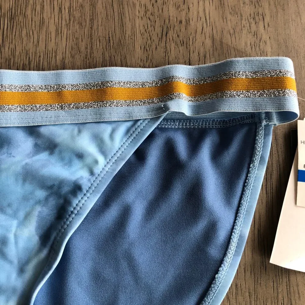 Hula Honey Hana Beach Tie Dye Banded Blue and Gold Bikini Bottom - XL